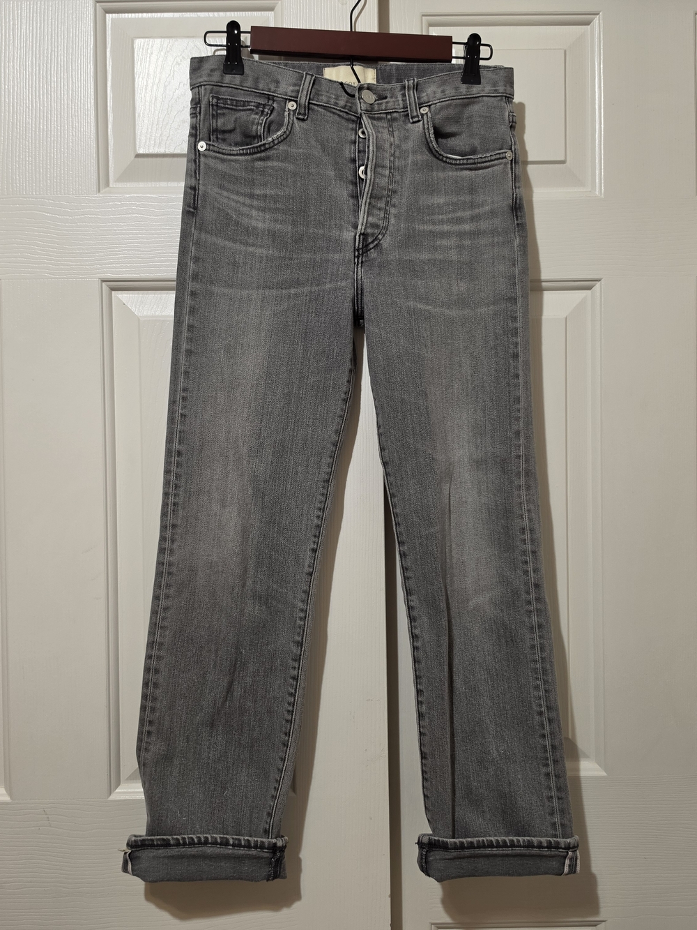 CQY Vinyl Straight Jean Sz 27 Selvedge Gray Quiet Luxury